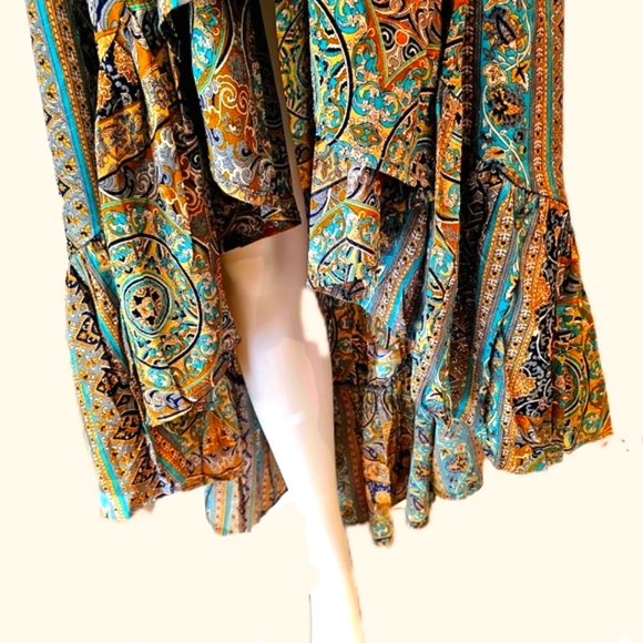 KARMA HIGHWAY Gold Teal Hi Lo Ruffle Hem Sangria Dress OS NEW - Picture 6 of 7